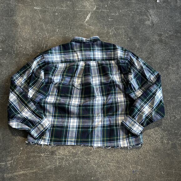 Eddie Bauer Crop Flannel Shirt Mens M Blue Plaid Button Down Grunge Retro Y2K - Picture 3 of 7
